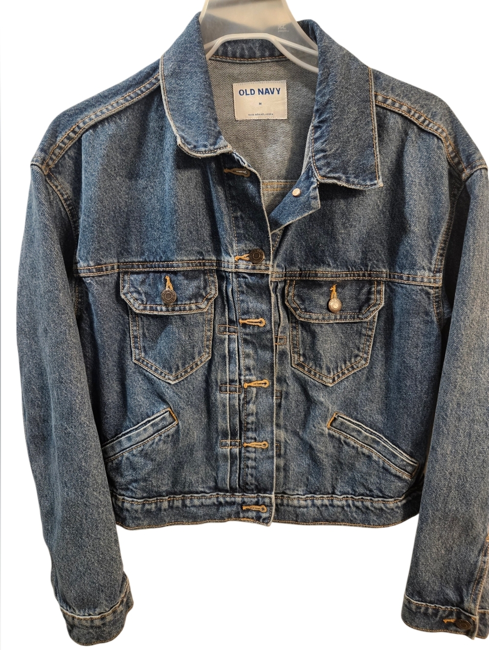 Old Navy Medium Blue Denim Jacket with Gold-Tone Buttons